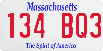 MA license plate 134BQ3