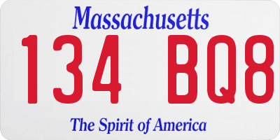 MA license plate 134BQ8