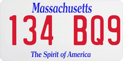 MA license plate 134BQ9