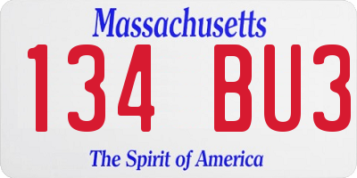 MA license plate 134BU3