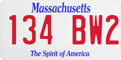 MA license plate 134BW2