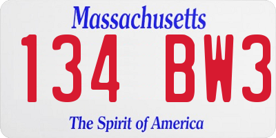 MA license plate 134BW3