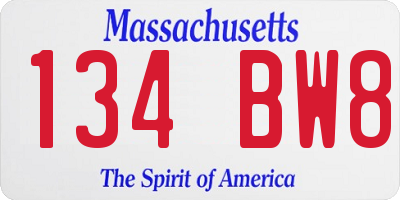 MA license plate 134BW8