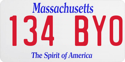 MA license plate 134BY0
