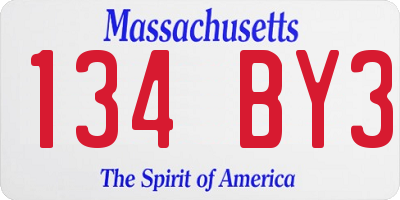 MA license plate 134BY3