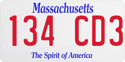 MA license plate 134CD3