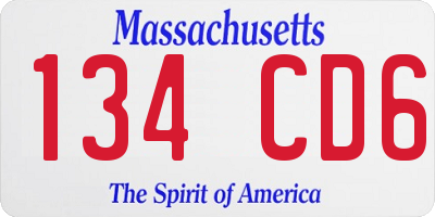 MA license plate 134CD6