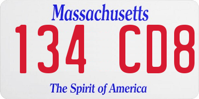 MA license plate 134CD8