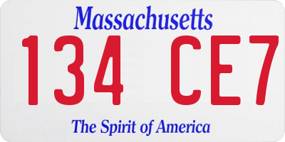MA license plate 134CE7