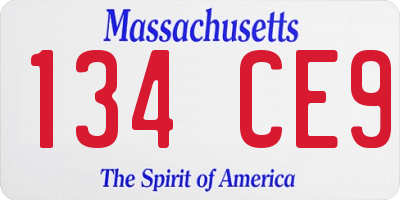 MA license plate 134CE9