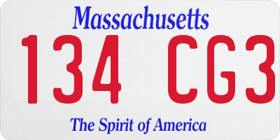 MA license plate 134CG3