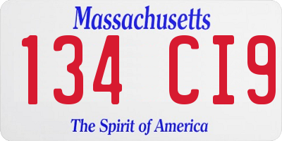 MA license plate 134CI9