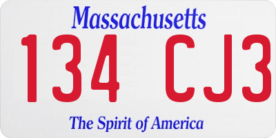 MA license plate 134CJ3