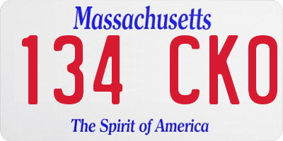 MA license plate 134CK0