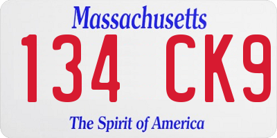 MA license plate 134CK9