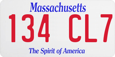 MA license plate 134CL7