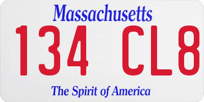 MA license plate 134CL8
