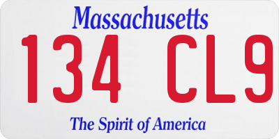 MA license plate 134CL9