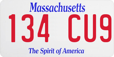 MA license plate 134CU9
