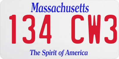 MA license plate 134CW3