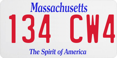 MA license plate 134CW4