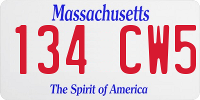 MA license plate 134CW5