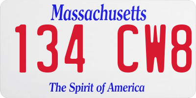 MA license plate 134CW8