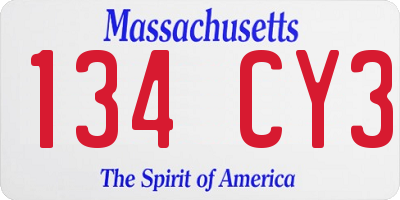 MA license plate 134CY3