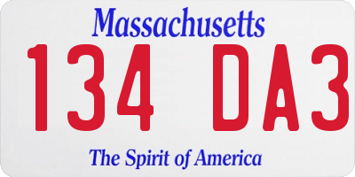MA license plate 134DA3
