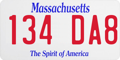 MA license plate 134DA8