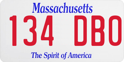 MA license plate 134DB0