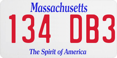 MA license plate 134DB3