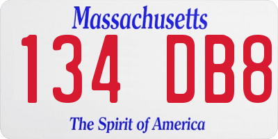 MA license plate 134DB8
