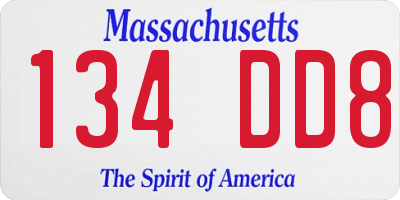 MA license plate 134DD8