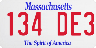 MA license plate 134DE3