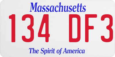 MA license plate 134DF3