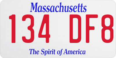 MA license plate 134DF8