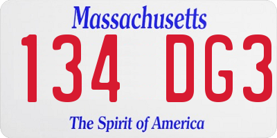 MA license plate 134DG3