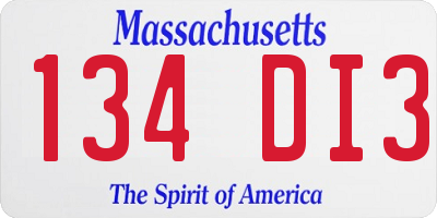 MA license plate 134DI3