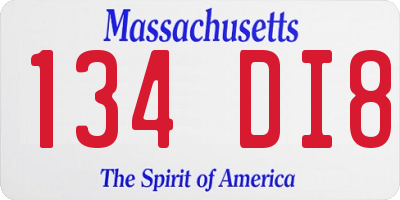 MA license plate 134DI8