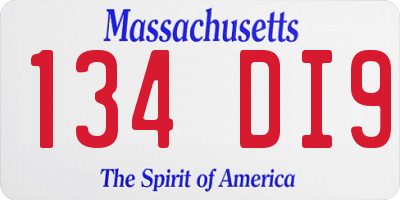 MA license plate 134DI9