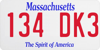MA license plate 134DK3