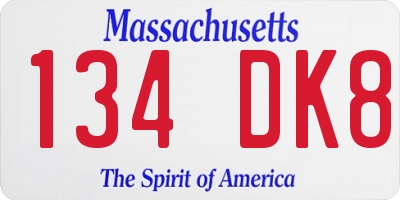 MA license plate 134DK8