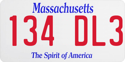 MA license plate 134DL3
