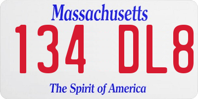 MA license plate 134DL8