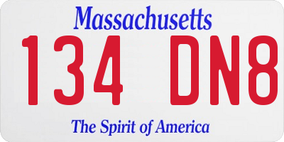 MA license plate 134DN8