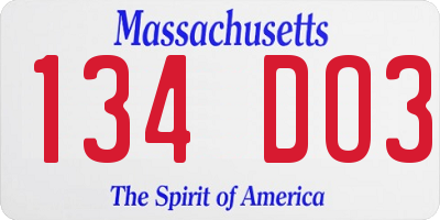MA license plate 134DO3