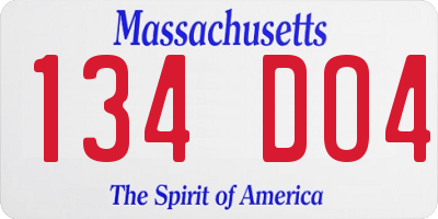 MA license plate 134DO4