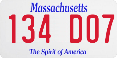 MA license plate 134DO7
