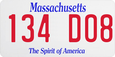 MA license plate 134DO8